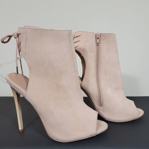 Asos Nude Suede Peep Toe Side Zip Heels Size 6 - Picture 4 of 12